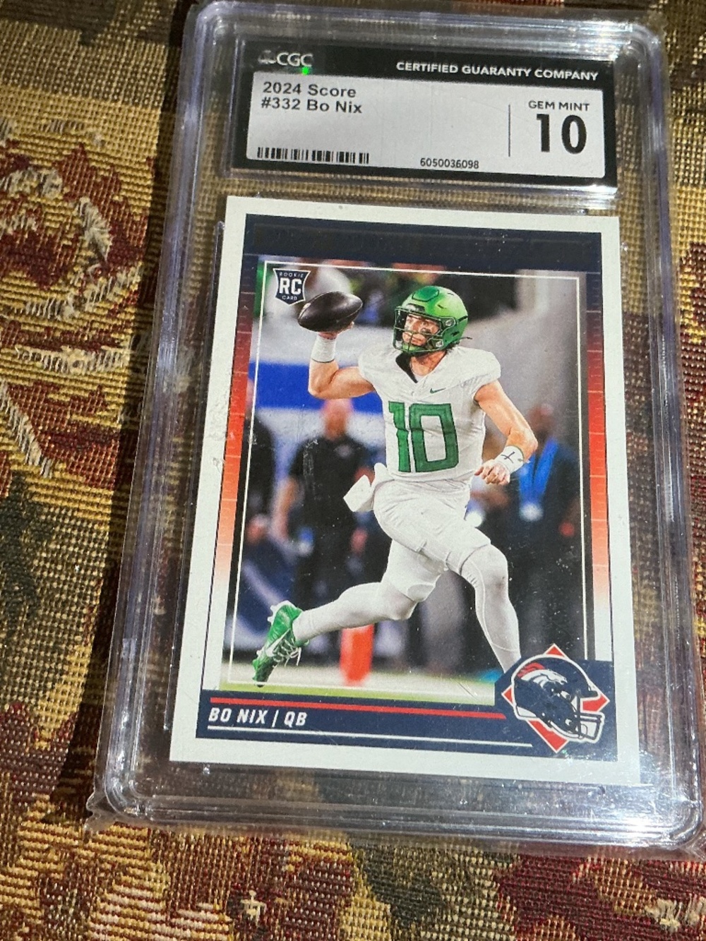 #332 Bo Nix 2024 Score rookie card NFL Graded Card CGC 10